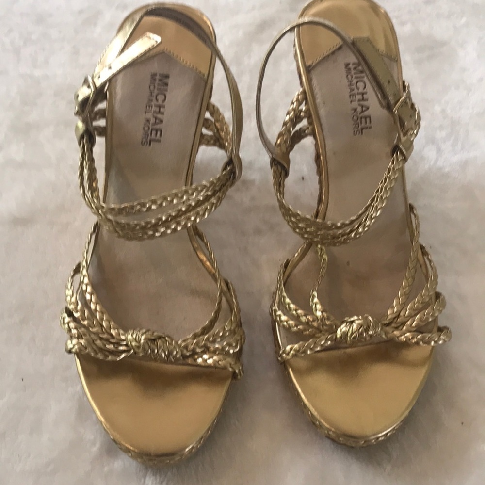 Michael Kors gold wedge sandals 9.5